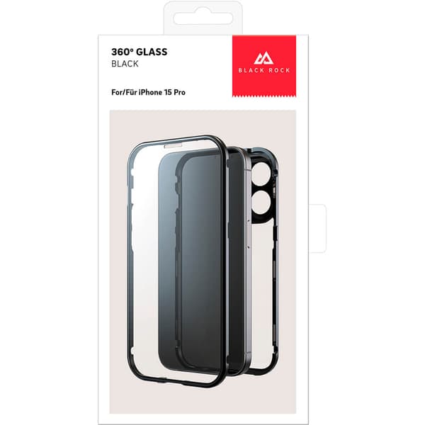 Mobilskal 360° Glas Transp/Svart - iPhone 15 Pro