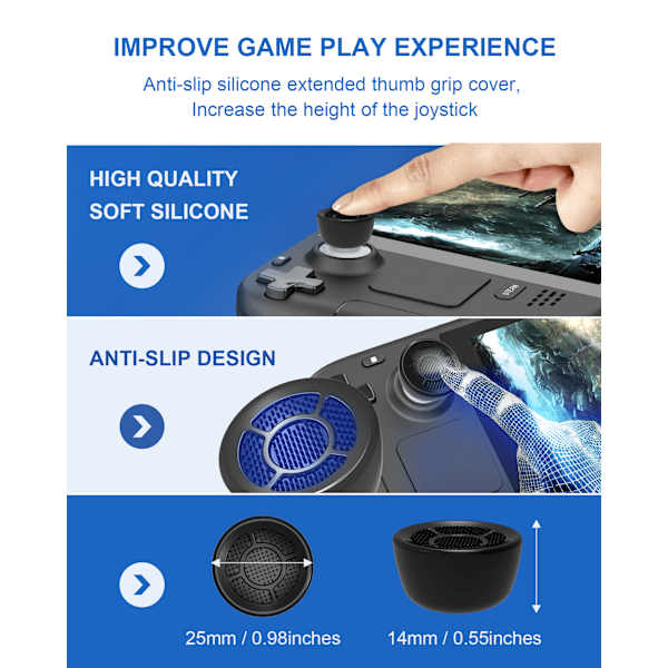 DEVASO Steam Deck Joystick Caps, Ergonomiske Thumbstick Extenders (1 par)