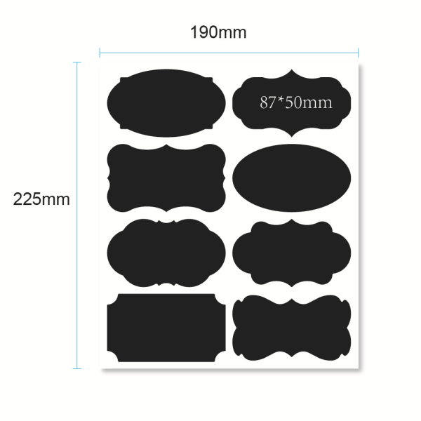 8-delad Blackboard-etikett, Svarta tavla Spice Label Stickers He Svart 22.5x19 cm