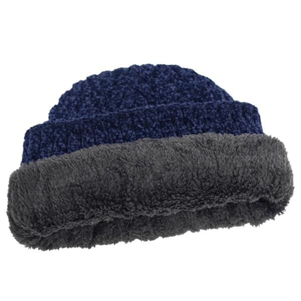 Vintermössa för män med tjockt fleecefoder och öronlappar i chenille - Varm mössa för kallt väder Dark Blue Dark Blue