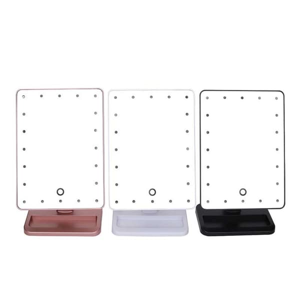 LED Bord Makeup Spejl med Touch Sensor og 360° Rotation - 20 LED Perler Sort
