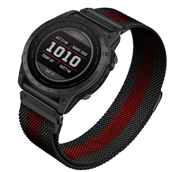 Garmin Fenix 7X Pro/Fenix 58 Metal Urrem Quick Release Milanese Rustfrit Stål Sort/rød 22 mm