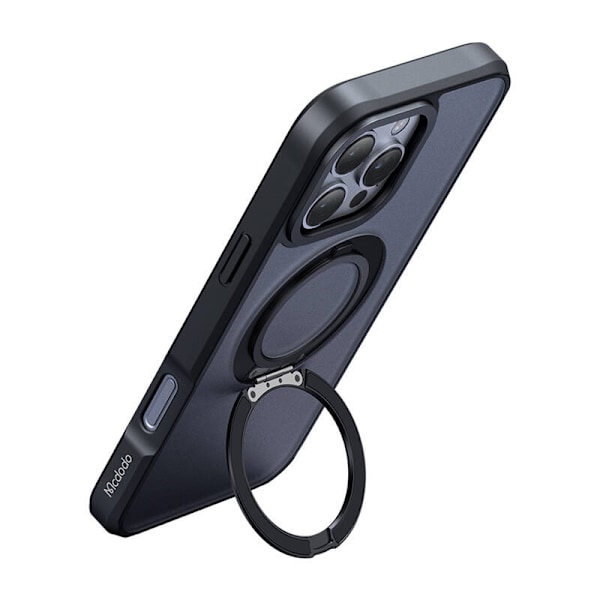 McDodo PC-4932 MagSafe kotelo iPhone 16 Prolle jalustalla (musta)