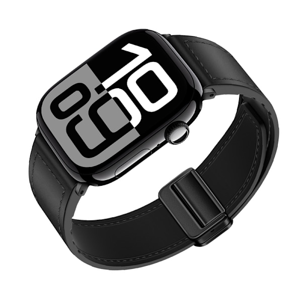Ægte læderrem med magnetisk lukning til Apple Watch Series 8/9/Ultra 2 Sort L