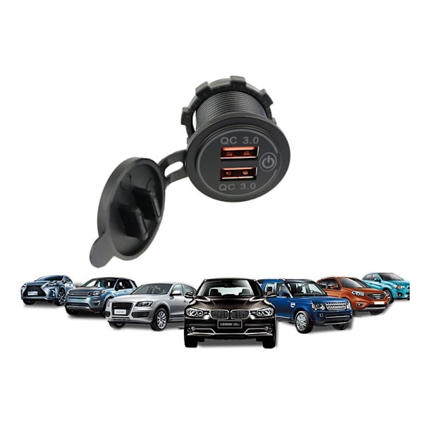 Dobbelt QC3.0 biloplader med afbryder Black+Red Black+Red