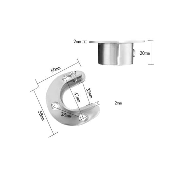 Fästen för Garderobsstång i Rostfritt Stål, 2-pack Silver XL Silver XL