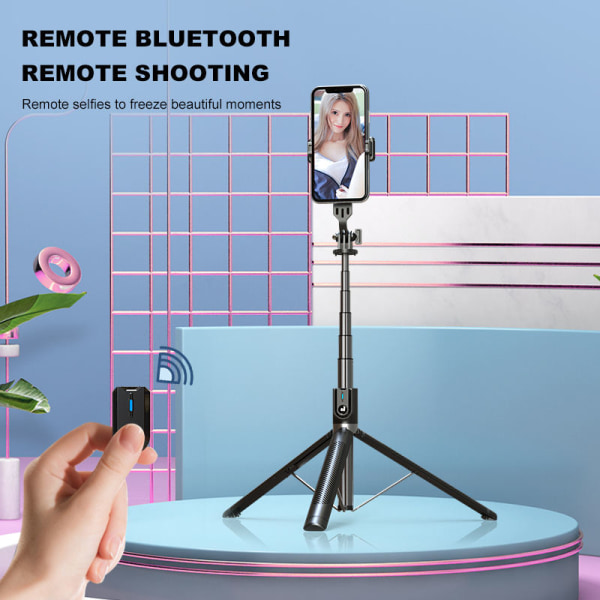INF Jatkettava selfie-tikku/jalusta Bluetooth-kaukosäätimellä Mu Musta