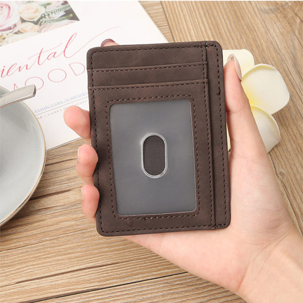 Smal bifold-plånbok, korthållare i PU-läder med myntficka kaffe