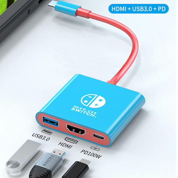 3-in-1 USB-C -keskitin HDMI:llä, USB 3.0:lla ja PD-latauksella