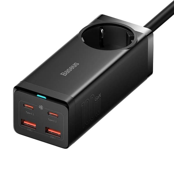 Baseus GaN3 Pro väggladdare / powerstrip 2xUSB + 2xUSB-C + AC, 100W (svart)