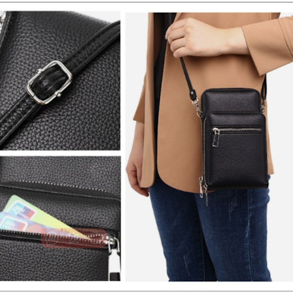 Crossbody-väska för män för telefon, liten axelväska i PU-läder Svart