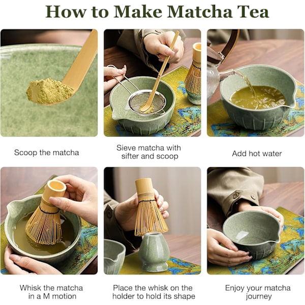 Matcha Whisk Sæt: Præget Matcha Farve 8-delt Rustfrit Stål