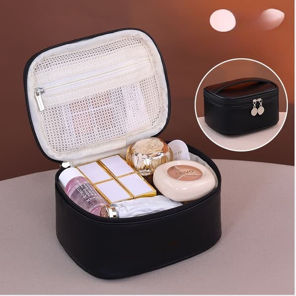 Mini Sort PU Makeup Taske - Bærbar Lille Kosmetik Organizer
