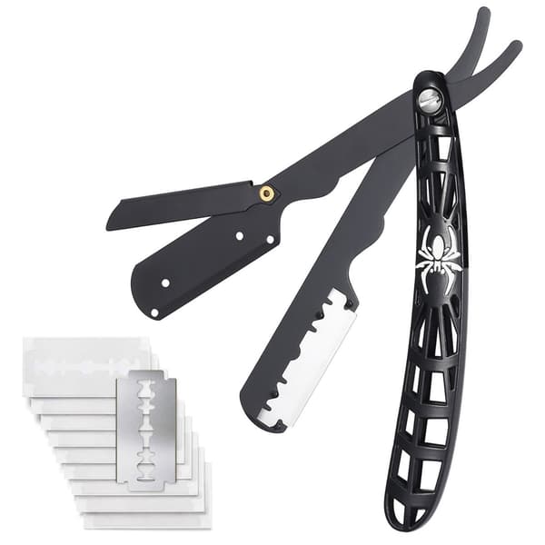 Manuel Styling Barberkniv med 10 Blade - Rustfrit Stål Barberkniv til Præcis Barbering White White