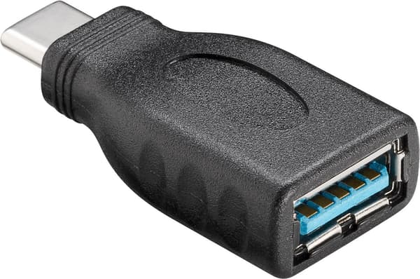 USB-C™/USB-A 3.0 OTG SuperSpeed sovitin latauskaapeleille, musta