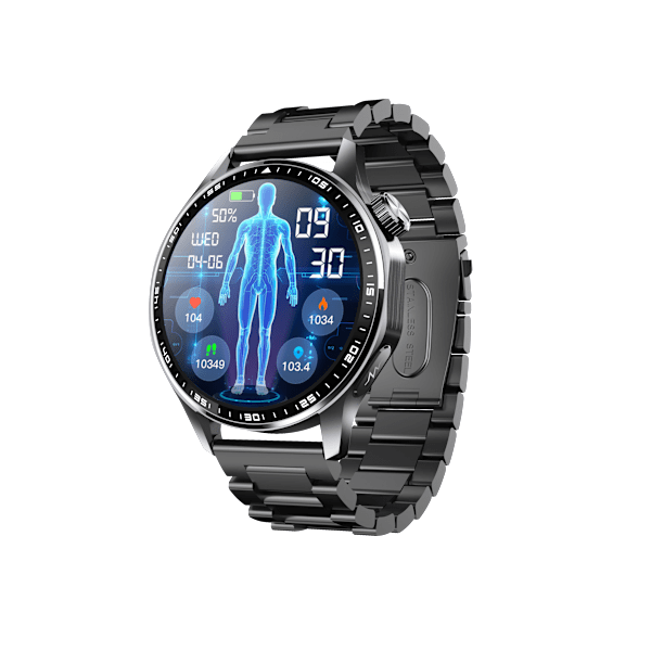 Smartwatch med EKG, pulsmåler, blodtryksmåler og skridttæller Sort rem med tre perler