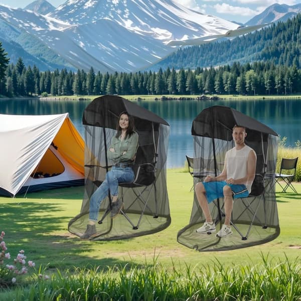 Myggenet til foldestol - Sort polyester pop-up til udendørs fiskeri, camping og rejse, let, foldbar, kun net