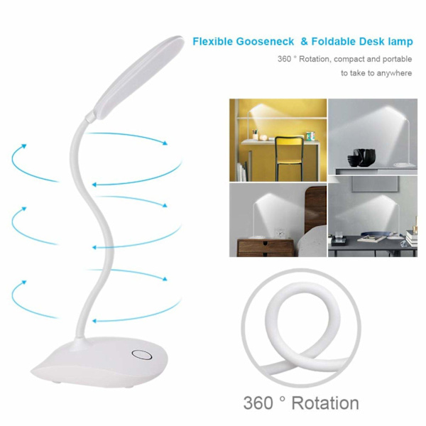 LED bordslampa vridbar, dimbar, batteridriven Vit