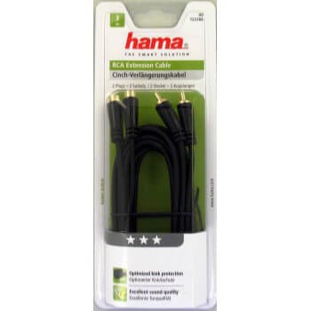 Kabel Audio 2xRCA-2xRCA  Förlängning Guld Svart 3m