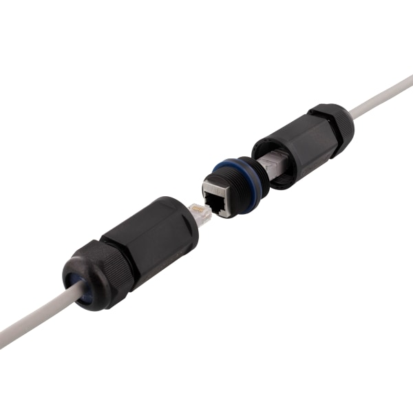 Waterproof coupler 2x Cat6 RJ45 jacks shielded IP67 black