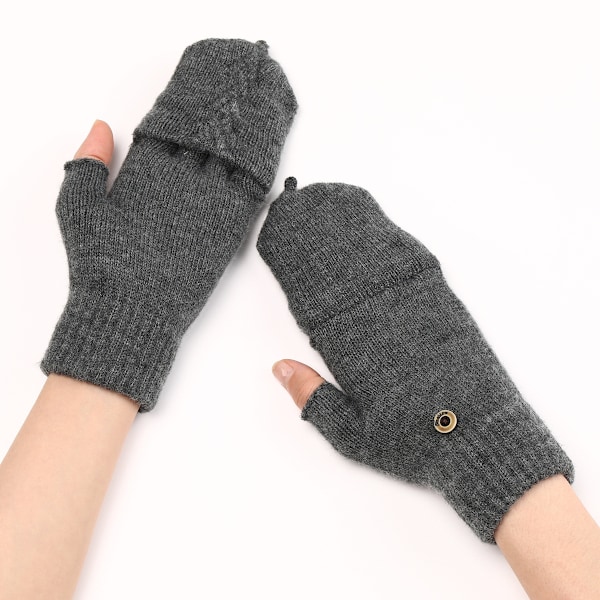 Cable Knit Flip Top-handskar Mörkgrå