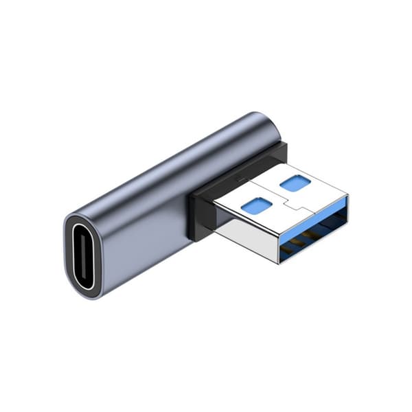 USB-C-hun til USB-A-han adapter med vinkel, aluminiumslegering, pladsbesparende til kompakte enheder