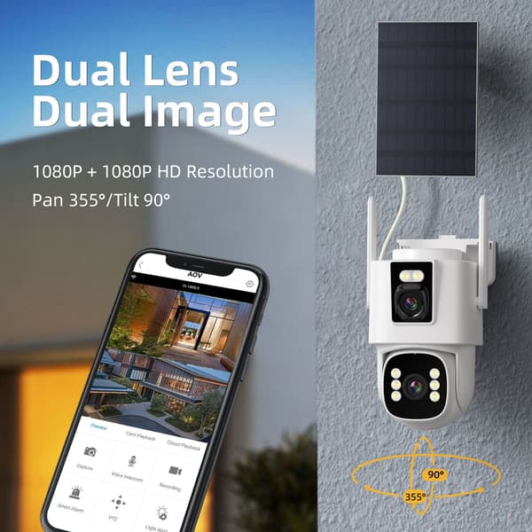 Dual Lens Solcellsdriven 4G Säkerhetskamera - Övervaka Din Egendom Med Dubbla Linser, Solenergi Och 4G-anslutning