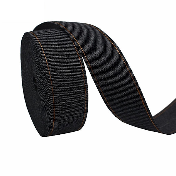 Svart denimband med gul linje - 5 cm bred