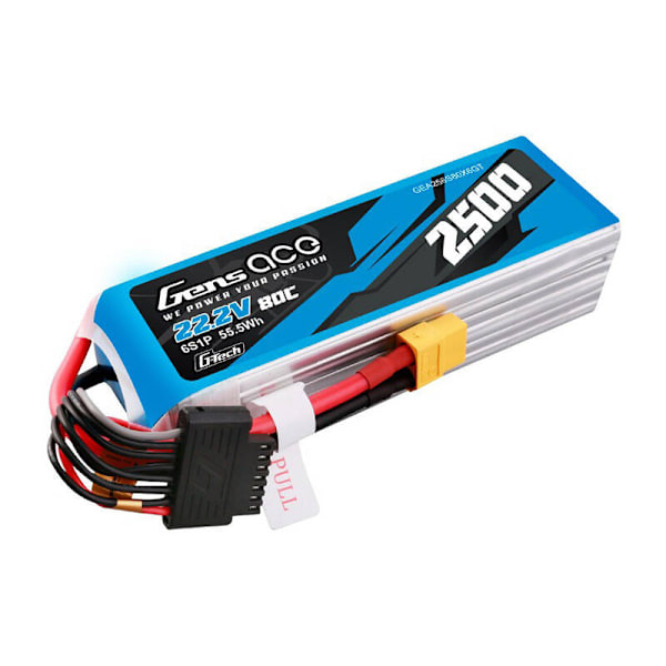 Gens ace G-Tech 2500mAh 22,2V 80C 6S1P Lipo batteripakke med XT60 stik