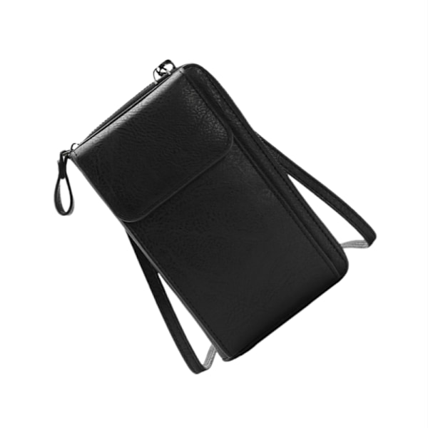 Crossbody-telefonväska för kvinnor, multifunktionsaxelväska i PU-läder Svart