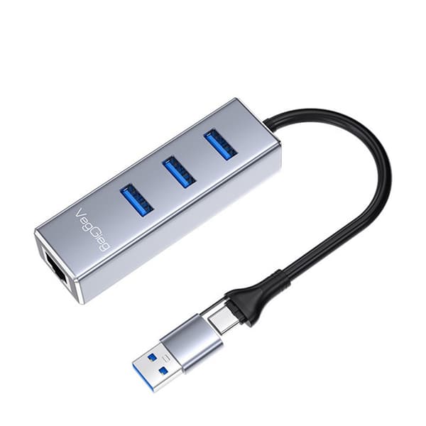 USB/Type-C til Gigabit Ethernet Adapter - 2-i-1 RJ45 Netværksstik