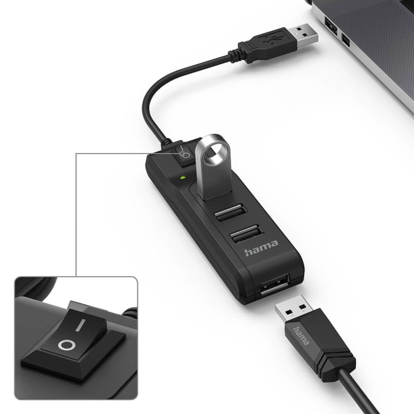 Hub USB-A 2.0 Switch 4x Portar 480 Mbit/s Svart