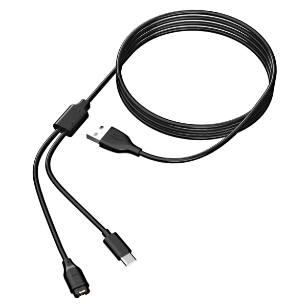 2-i-1 oplader til USB-C mobiltelefon og sportsur Garmin Fenix, Forerunner, Vivoactive etc. Sort 1.2 m