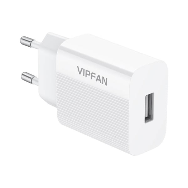 Nätverksladdare VFAN E01, 1x USB, 2,4A + Lightning-kabel (vit)