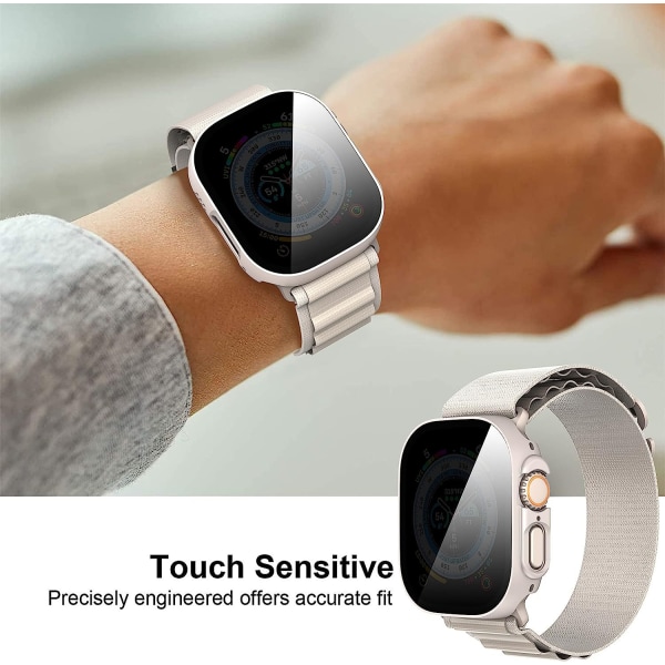 Privacy cover med hærdet glas skærmbeskytter til Apple Watch 9 Sølv 49 mm