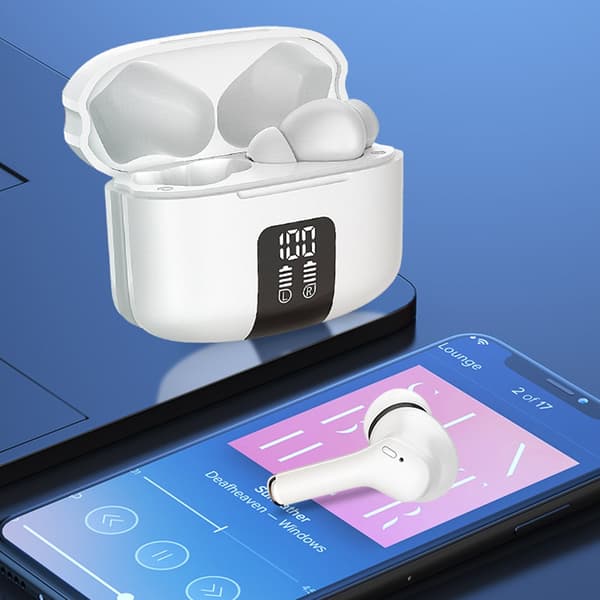 Bluetooth-hovedtelefoner Digital skærm Fire mikrofoner ENC støjreduktion White White