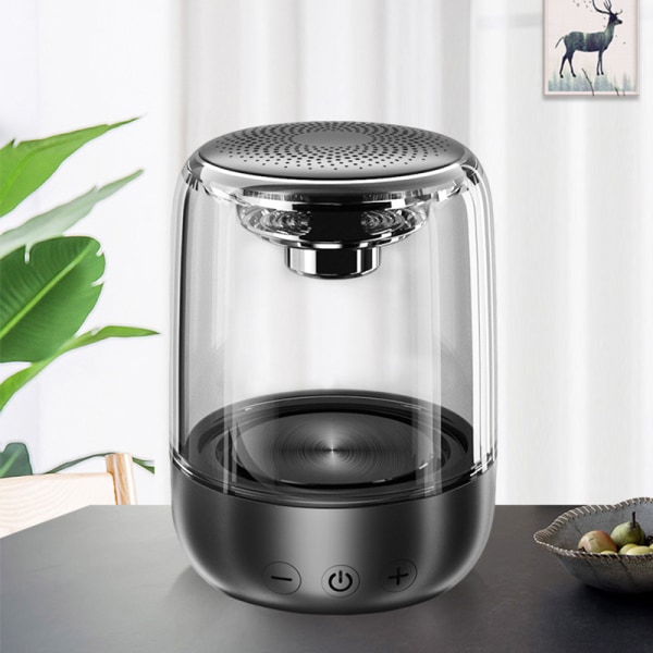 Portabel Bluetooth 5.3 Högtalare med LED-Ljus – Transparent Design, Trådlös Ljudupplevelse Svart
