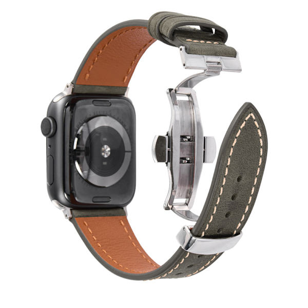 Aito nahkaranneke Apple Watchille hopeisella perhossoljella - (42/44/45/49mm) Harmaa