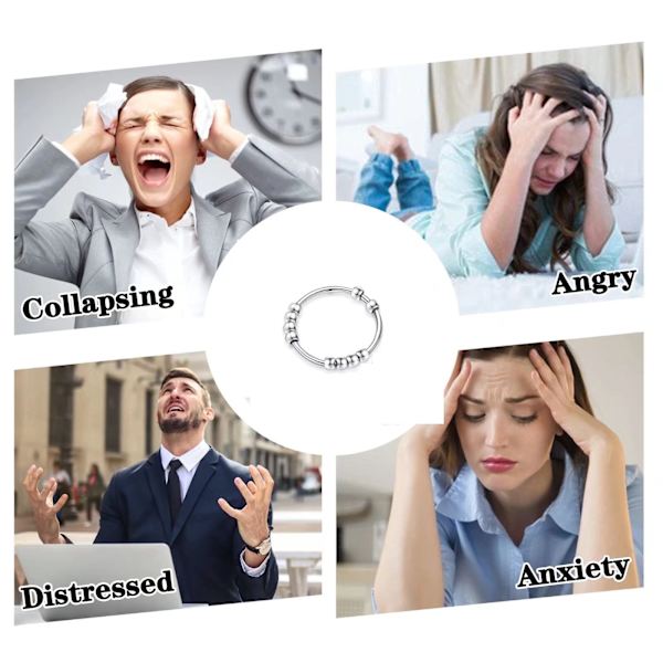 Anti-stress ringe med drejelige perler Sølv S