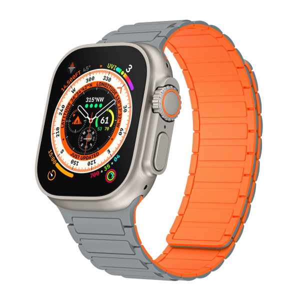 Silikone magnetrem til Apple Watch 1/2/3/4/5/6/7/8/9, Apple Watch SE Grå+orange 38/40/41 mm