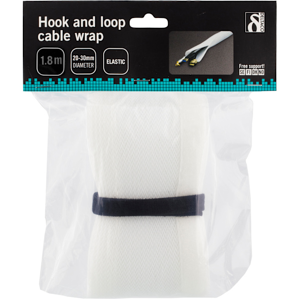 Nylon cable wrap, hook and loop fastener, 1.8m, white