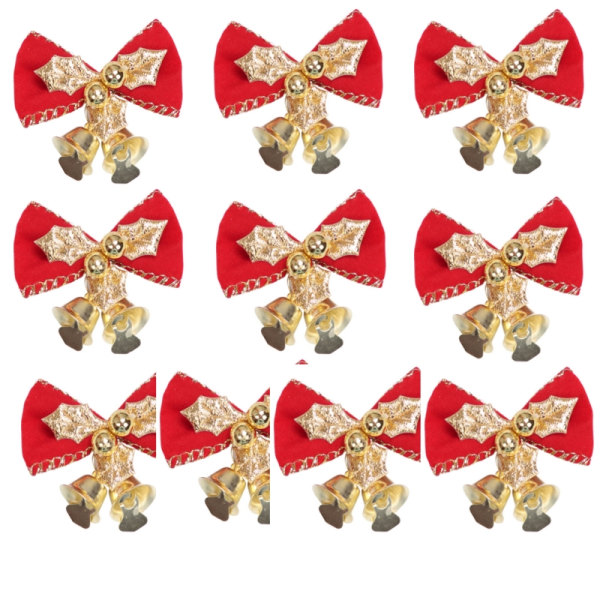 10 pak julesløjfe hængende ornament - juletræ krans guirlande ga Guld