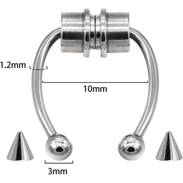 Näsring hästsko magnetisk fake-piercing 3 delar Silver