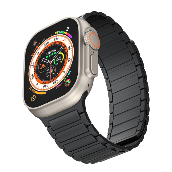 Silikone magnetrem til Apple Watch 1/2/3/4/5/6/7/8/9, Apple Watch SE Sort 42/44/45/49 mm