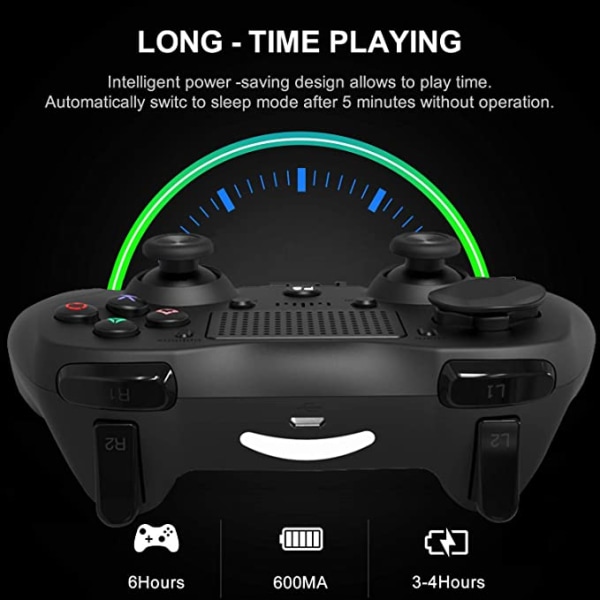 Trådlös 6-axis handkontroll för PS4 Svart