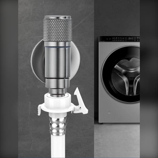 Washing Machine Auto Shut-Off Valve kompatibelt med Multiple Brands - Rustfrit Stål Kompakt Vægbatteri med Quick Connect Gray Gray