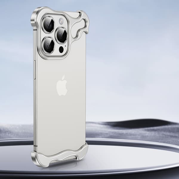 Unikt metallramsfodral + linsskydd för iPhone 14 - Silver