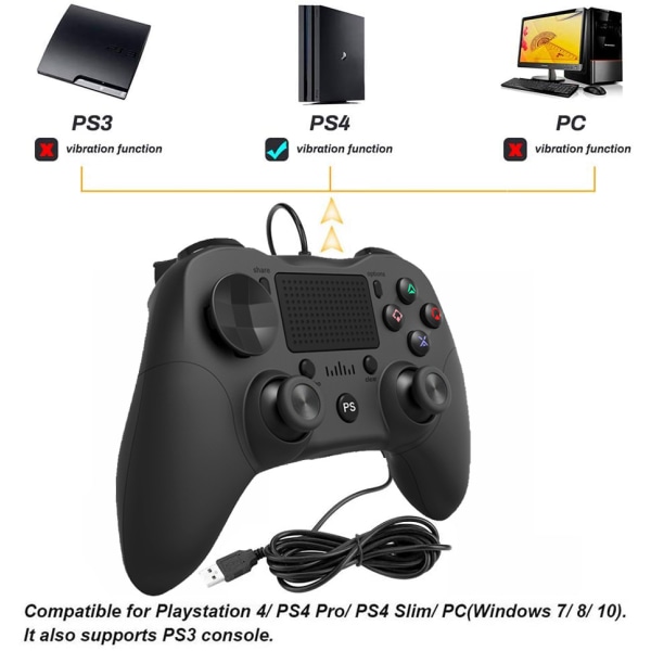 PS4 Controller 1,8 m kabel Svart  PS4 / PS4 Pro / PS3 / PC / Lap Svart