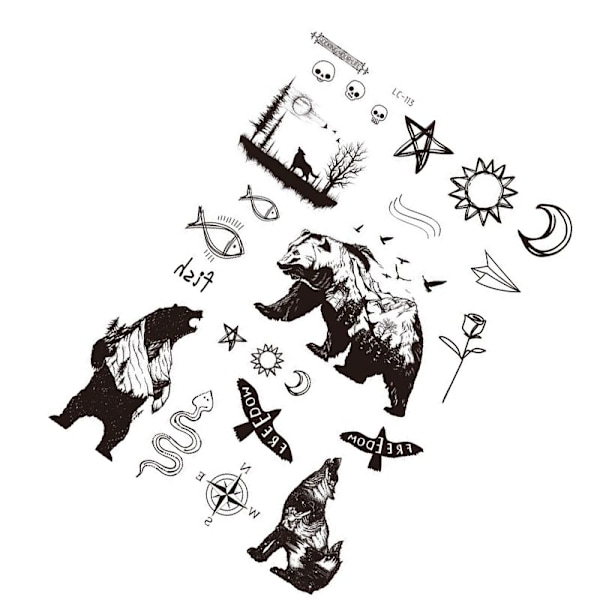 Svarta tillfälliga tatueringar - 5-pack Modell 3