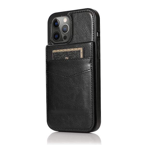 Flip Læder Kortholder Etui til iPhone 16 - Sort
